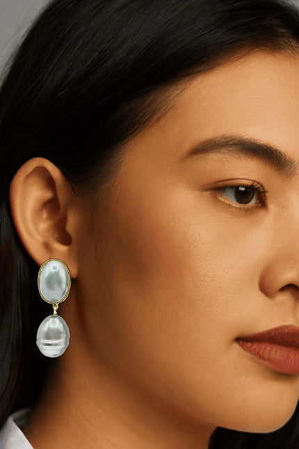 Emma Baroque Grey Glass Pearl Drop Pierced Earrings