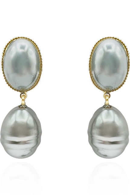 Michael Nash Jewelry | Emma Baroque Grey Glass Pearl Drop Clip Earrings