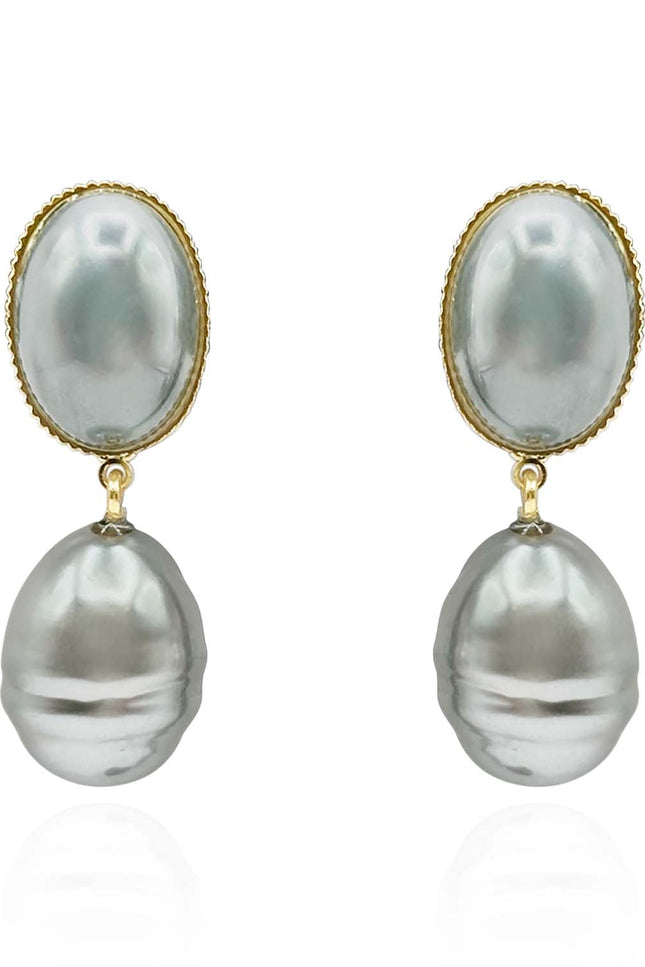 Michael Nash Jewelry | Emma Baroque Grey Glass Pearl Drop Clip Earrings
