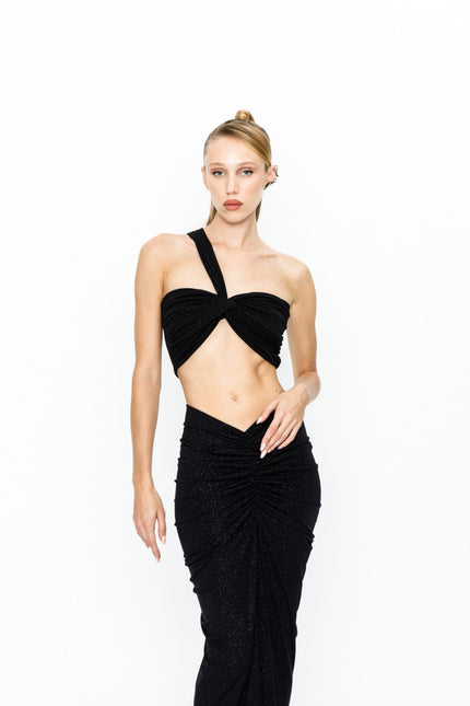 Say no more I Sirena Glitter Black Skirt & Bandeau Top Set