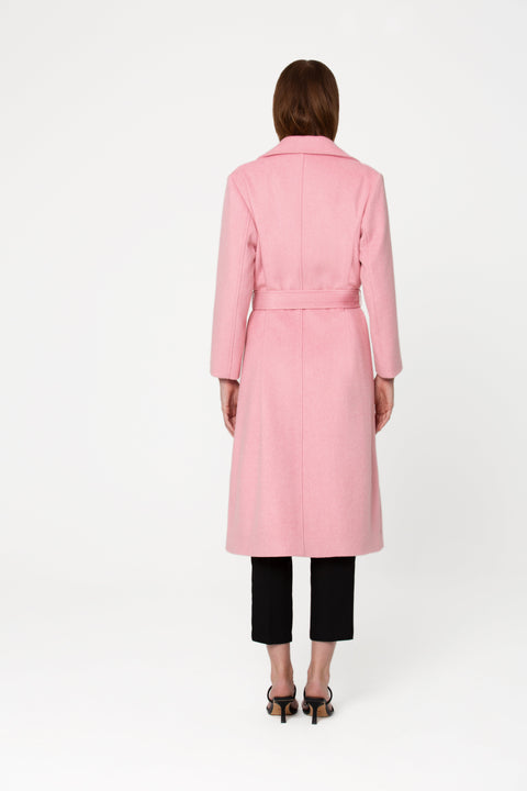GIODORO | Favene Belted Wrap Wool Coat in Cherry Blossom Color