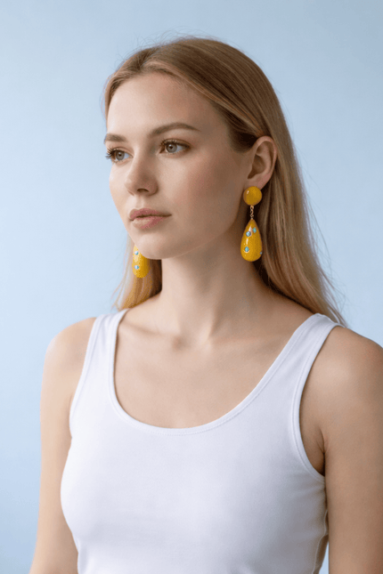 Kathryn Yellow And Turquoise Drop Polka Dot Earrings