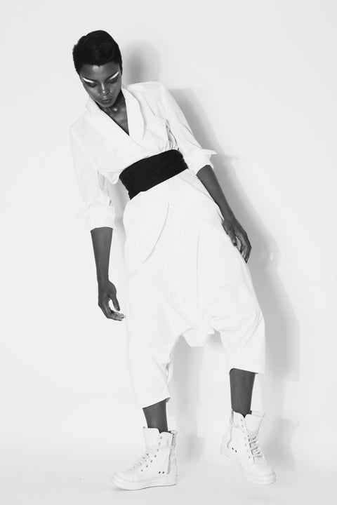 Alchemy | Androgyniczne białe spodnie haremowe