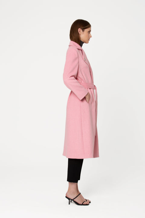 GIODORO | Favene Belted Wrap Wool Coat in Cherry Blossom Color
