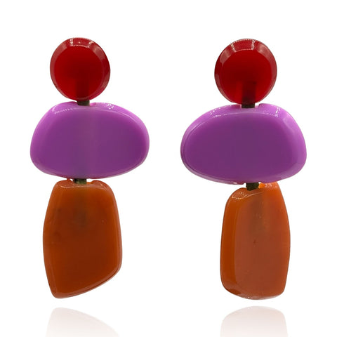 Michael Nash Jewelry | Puzzle Resin Red, Purple, Amber Multi Triple Drop Earrings
