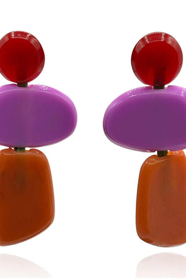 Michael Nash Jewelry | Puzzle Resin Red, Purple, Amber Multi Triple Drop Earrings