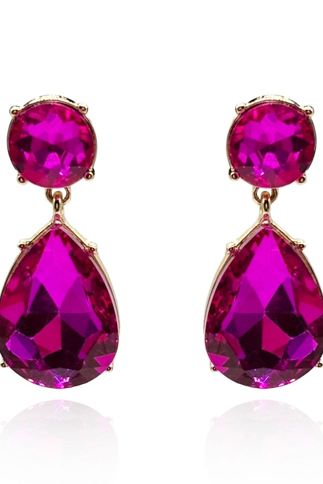 Michael Nash Jewelry | Patrice Large Pear-Faceted Fuschia Drop Clip On Earrings In Brass With Gold Plating