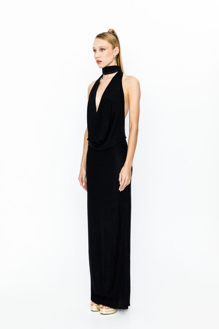 Say no more I Coco Lurex Black Maxi Backless Dress