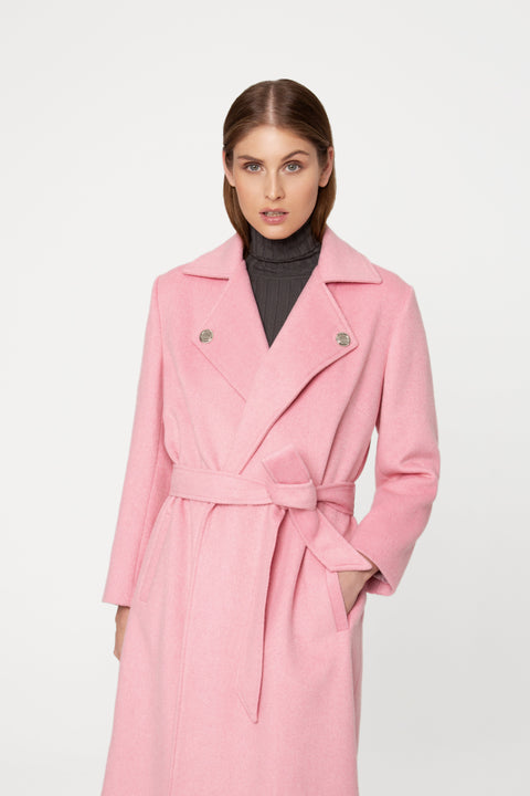 GIODORO | Favene Belted Wrap Wool Coat in Cherry Blossom Color