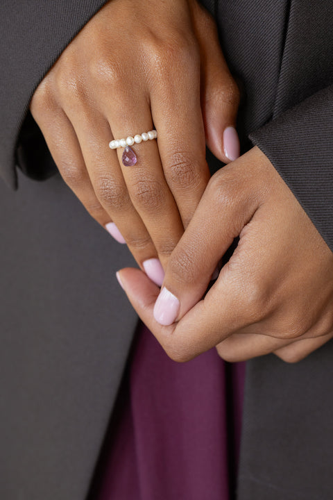 Pas de Marque | Pierścionek z perłą słodkowodną i ametystem Reine