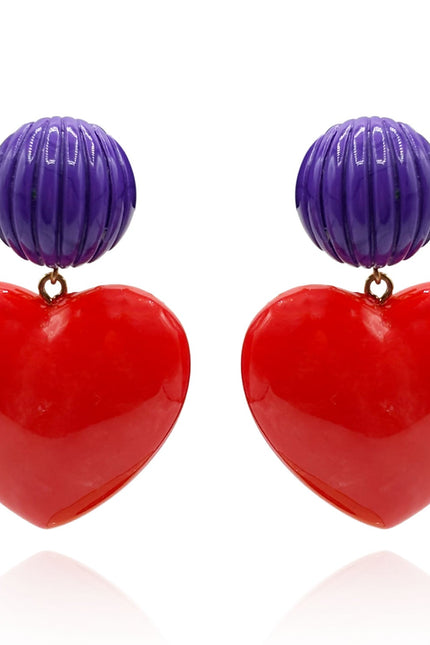 Michael Nash Jewelry | Amour Carved Purple Resin With Ruby Red Resin Heart Drop Earrings