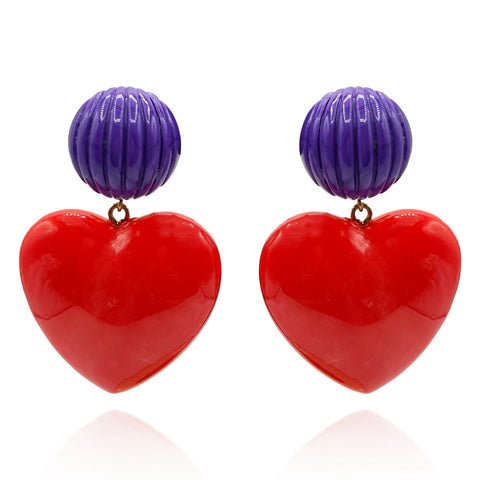 Michael Nash Jewelry | Amour Carved Purple Clip Resin With Ruby Red Resin Heart Drop
