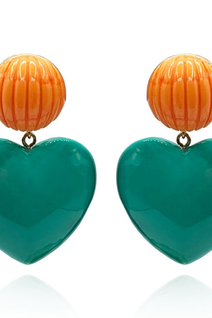Michael Nash Jewelry | Amour Carved Coral Resin With Jade Resin Heart Drop Earrings