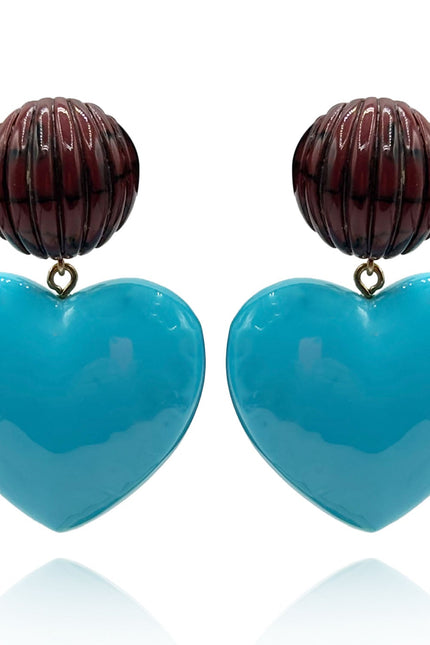 Michael Nash Jewelry | Amour Carved Tortoise Resin With Turquoise Heart Drop Earrings