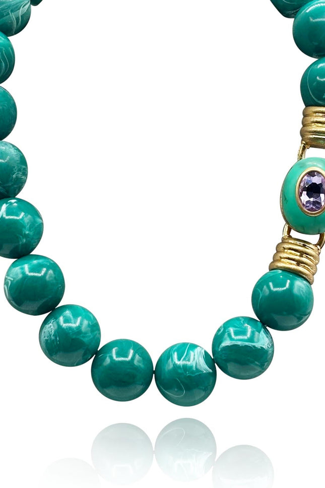 Michael Nash Jewelry | Caroline Malachite Resin Necklace With Pink Faceted Stone Clasp