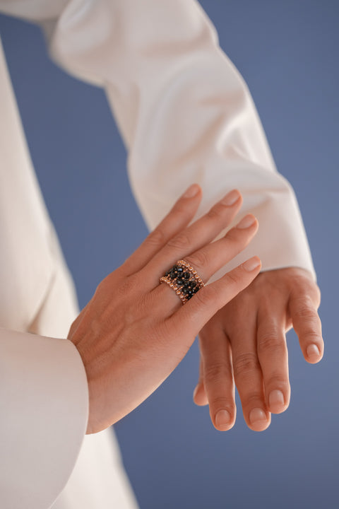 Pas de Marque | Rose gold-filled black spinel ring La Bague