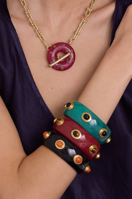 Renee Bangle In Malachite Resin And Black Onyx Stones