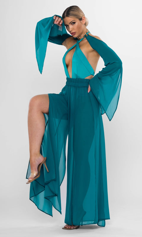 Antoninias | Spodnie Elysia Wide Leg petrol