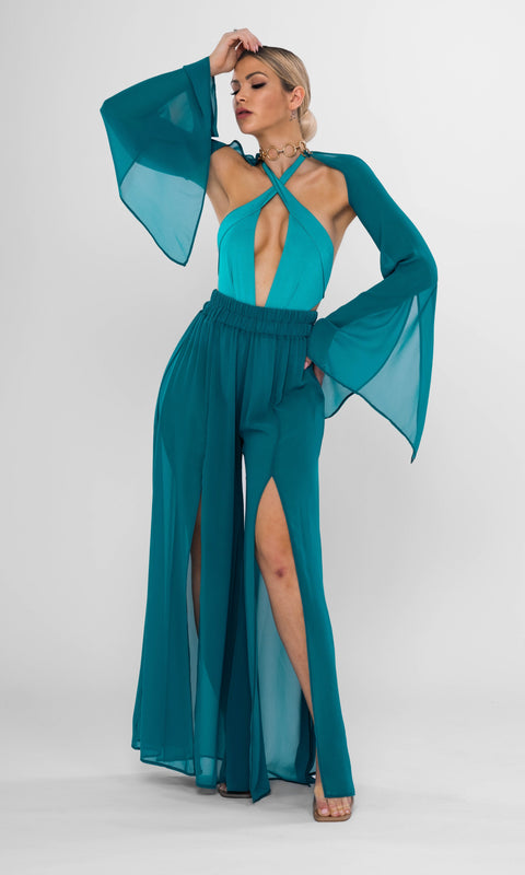 Antoninias | Spodnie Elysia Wide Leg petrol