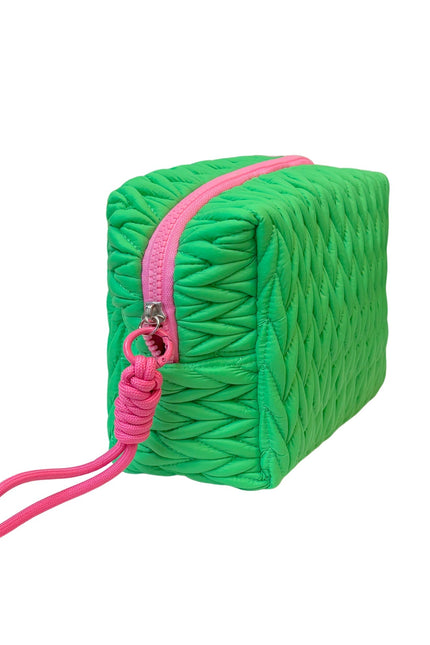 Squishy green makeup bag by Lillyloves, soft silicone wash bag with a playful, squeezable surface and zipper closure.