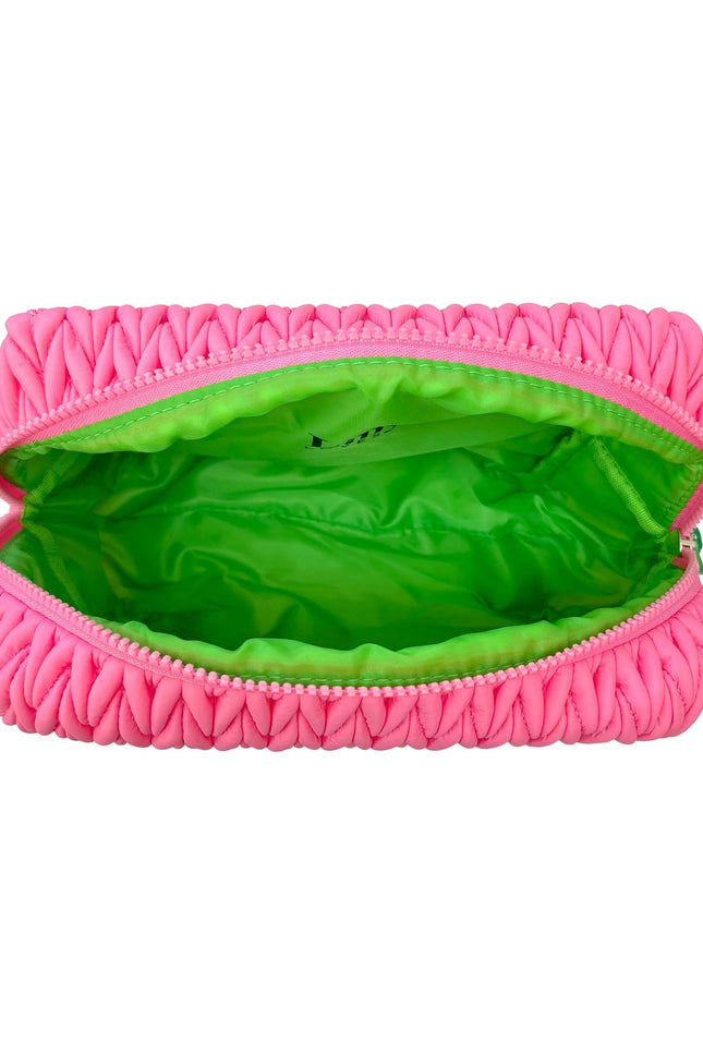 Pink LillyLovesLTD cosmetic wash bag with zipper closure, designed for makeup and toiletries storage.