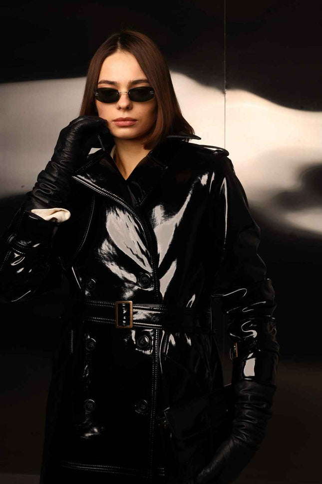 BÚDZIKO | NYC BLACK PATENT LEATHER TRENCH COAT