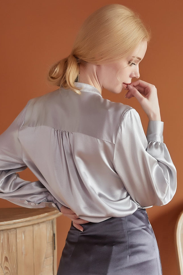 Soft Strokes Silk | Long Sleeve Banded Collar Blouse Aeverie