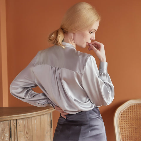 Soft Strokes Silk | Long Sleeve Banded Collar Blouse Aeverie