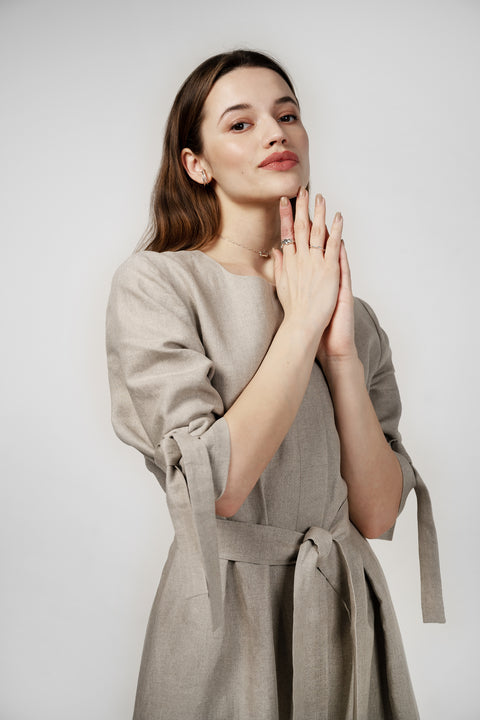 PBG studio | Belted Linen Midi dress