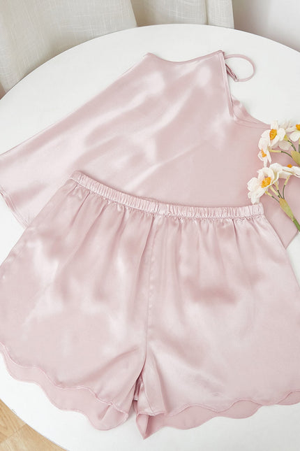 Soft Strokes Silk | Dusty Rose Scallop Edged Pyjamas Shorts