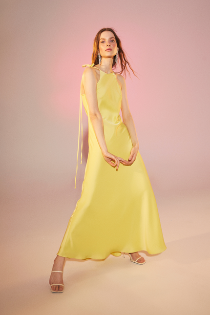 Nazli Ceren | Addie Satin Maxi Dress lime