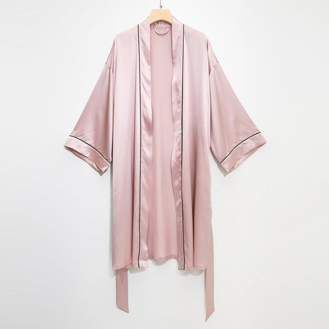 Soft Strokes Silk | Baby Pink Float Kimono Robe & Slip Mini Dress Set