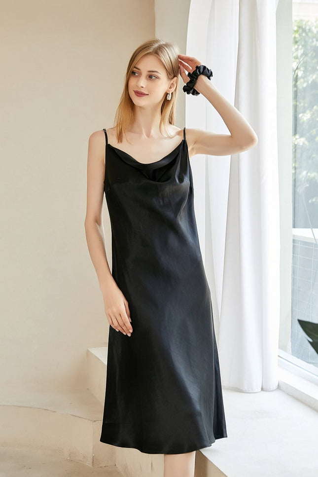 Soft Strokes Silk | Black Float Kimono Robe & Slip Mini Dress Set