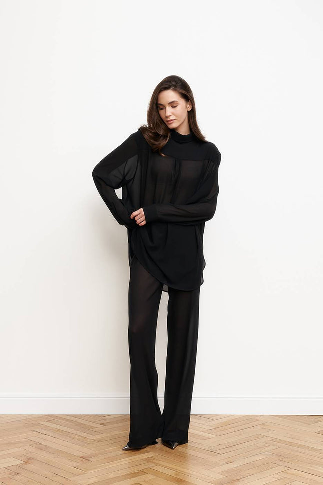 Kolosova | BLACK CHIFFON TROUSERS