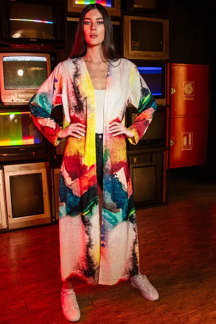 Enigma Abstract Multicolour Printed Long Kimono