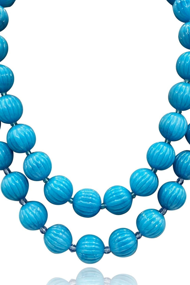 Michael Nash Jewelry | Vicenza Turquoise Carved Sixteen Inch Melon Bead Necklace