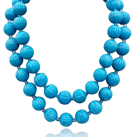 Michael Nash Jewelry | Vicenza Turquoise Carved Sixteen Inches Melon Bead Necklace