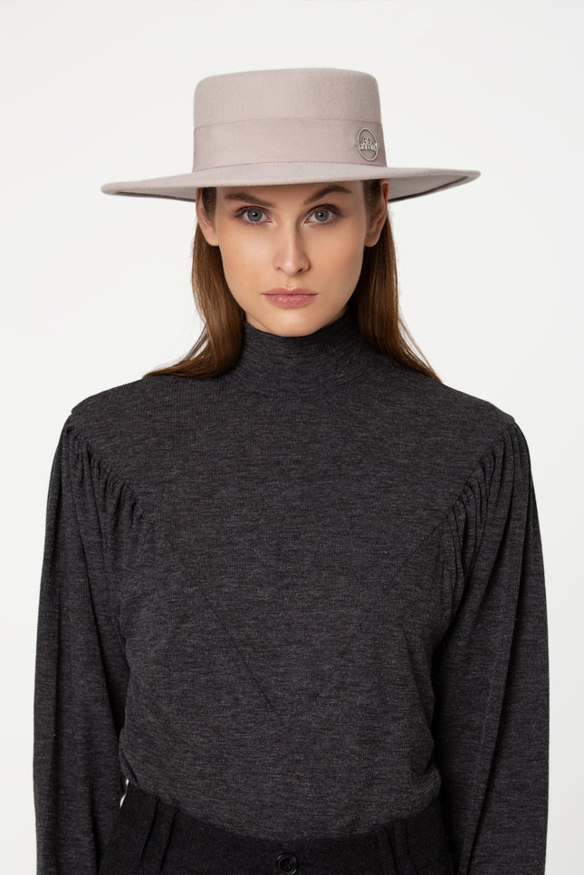 GIODORO | Gidoa Canotier Felt Hat in Grey Color