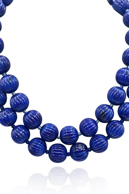 Michael Nash Jewelry | Vicenza Sapphire Resin Carved Seventeen And One Half Inches Melon Bead Necklace