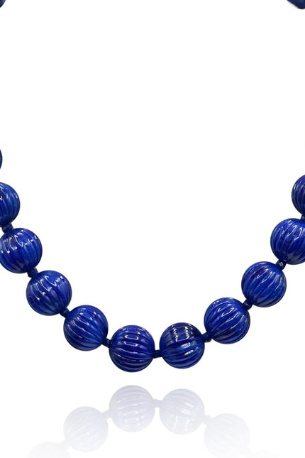 Michael Nash Jewelry | Vicenza Sapphire Resin Carved Seventeen And One Half Inches Melon Bead Necklace