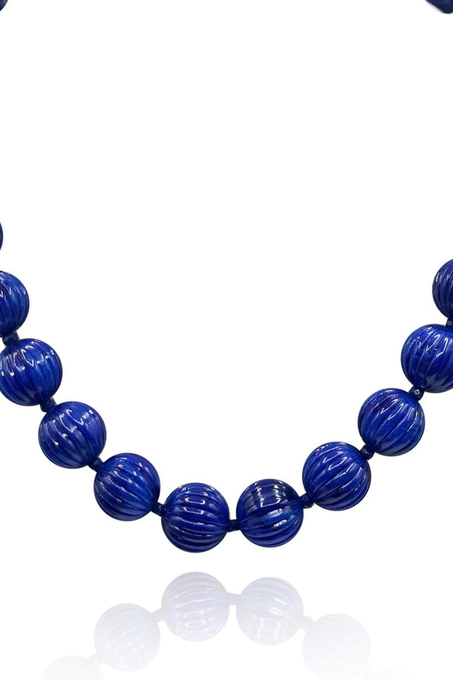 Michael Nash Jewelry | Vicenza Sapphire Carved Sixteen Inch Melon Bead Necklace
