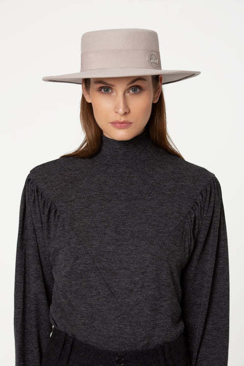 GIODORO | Gidoa Canotier Felt Hat in Grey Color