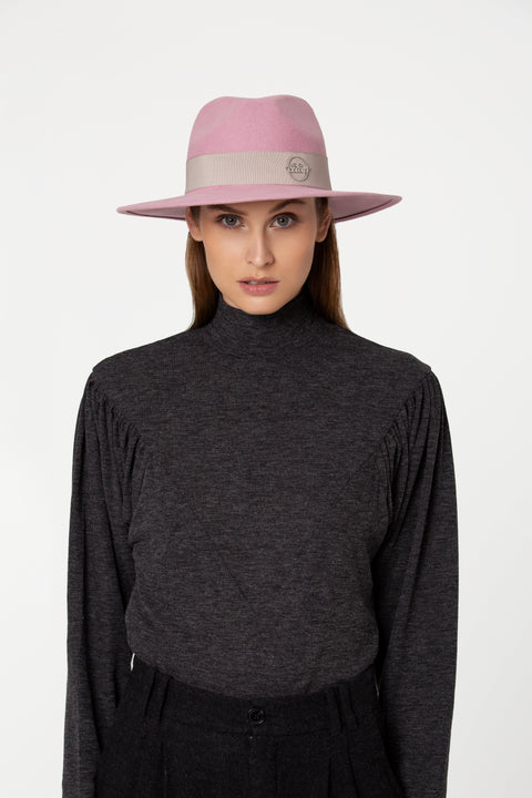 GIODORO | Alvossi Rose Fedora Hat with Grey Ribbon