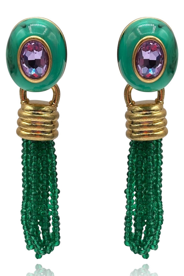 Michael Nash Jewelry | Grace Malachite Resin Earrings With Emerald Faceted Glass Removable Drop Earrings