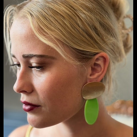 Michael Nash Jewelry | Chiara Worn Gold And Lime Green Pierced Resin Drop Earrings
