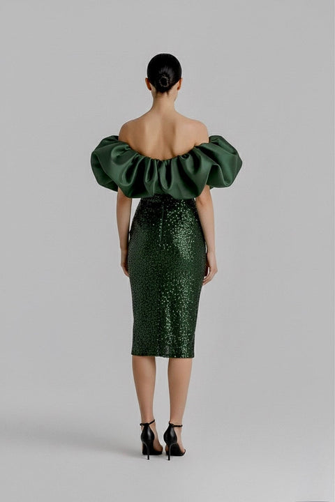 Anitabel | Structured Puffed Off The Shoulder Dress In Green