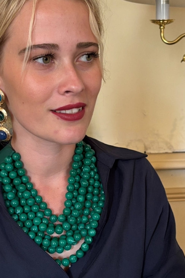 Michael Nash Jewelry | Isadora Multi-Strand Malachite Resin Necklace With Green Vegan Adjustable Clasp
