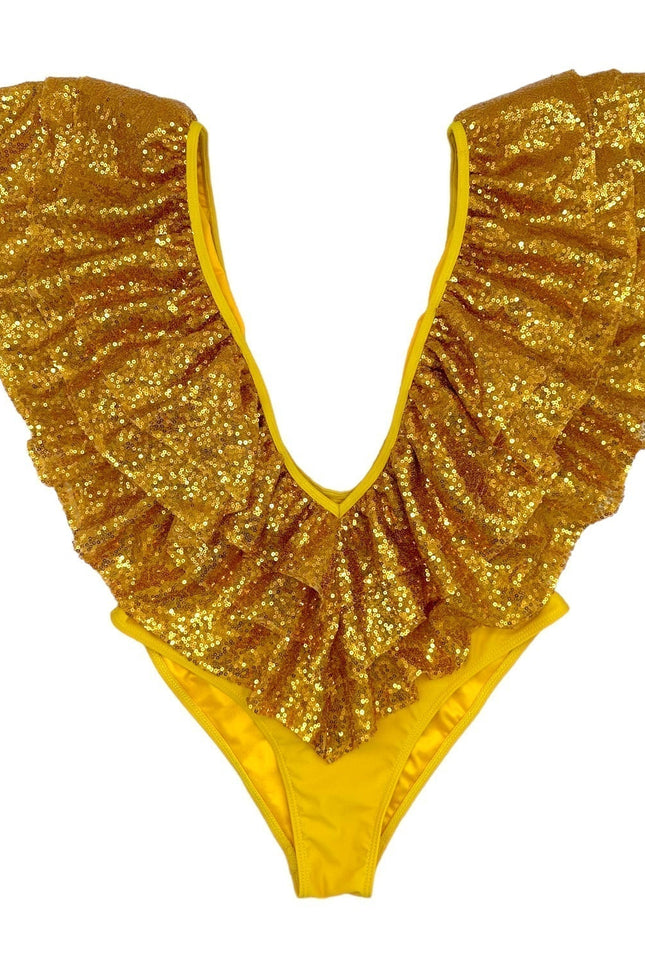 Julia Clancey I Victory Yellow Sequin Swim Body