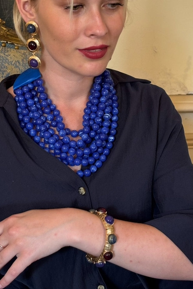 Michael Nash Jewelry | Blair Multi Stone Lapis And Burgundy Resin Stone Bangle