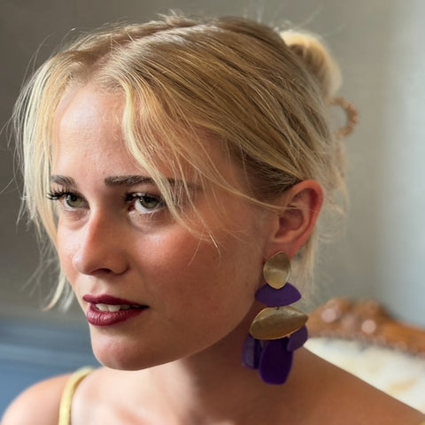 Michael Nash Jewelry | Danielle Amethyst Resin And Worn Gold Pierced Earrings